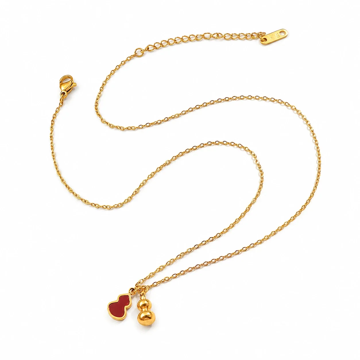 Vintage 18K Gold-Plated Red Gourd Bead Pendant Necklace