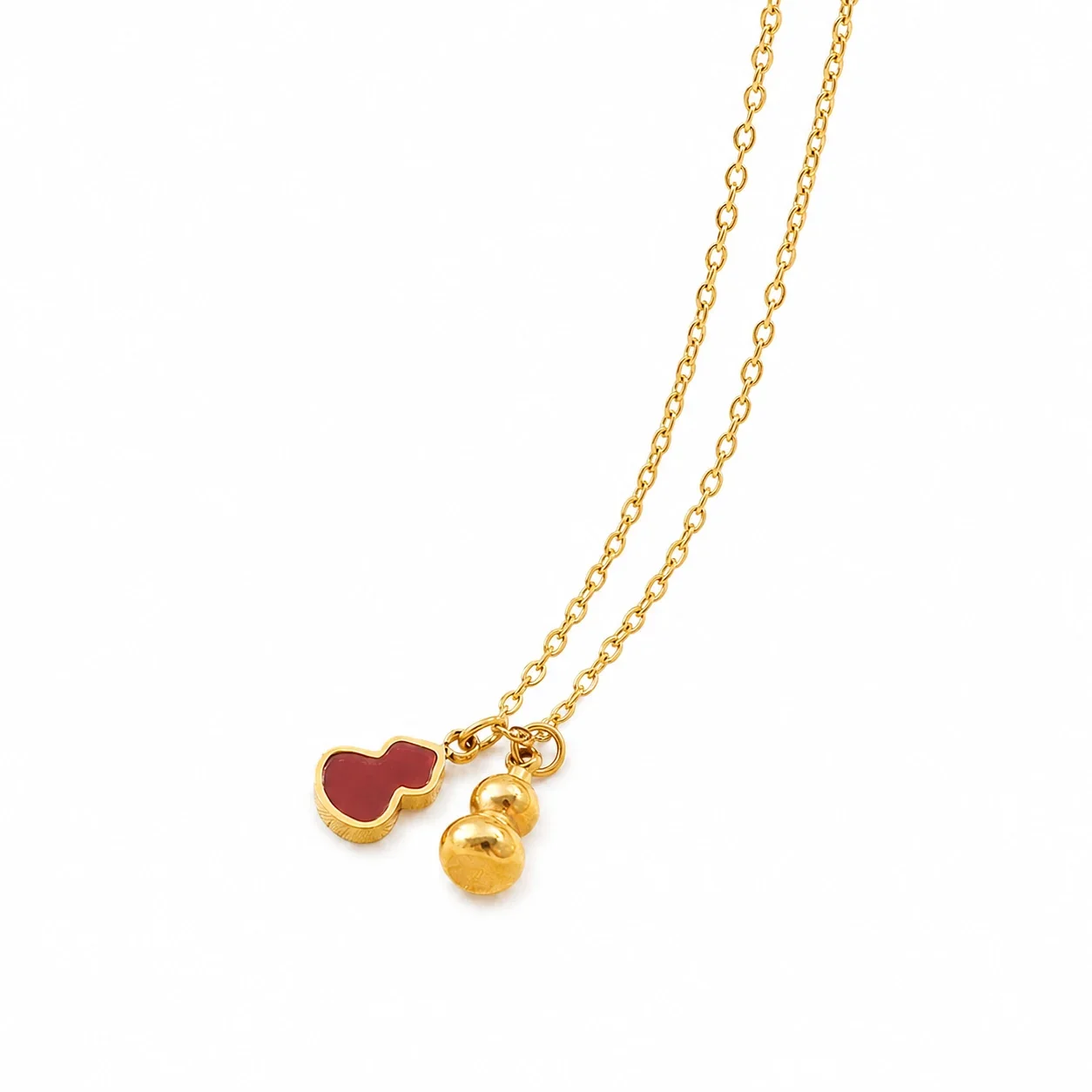 Vintage 18K Gold-Plated Red Gourd Bead Pendant Necklace