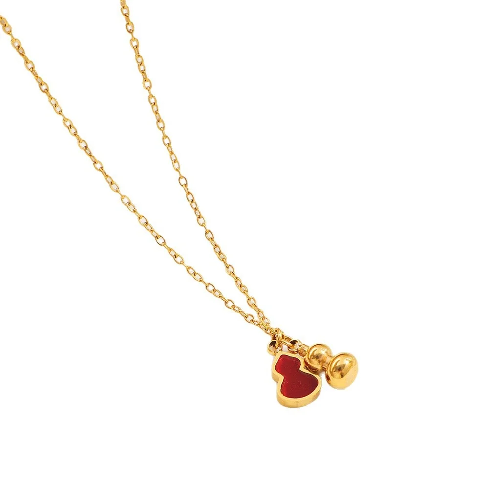 Vintage 18K Gold-Plated Red Gourd Bead Pendant Necklace