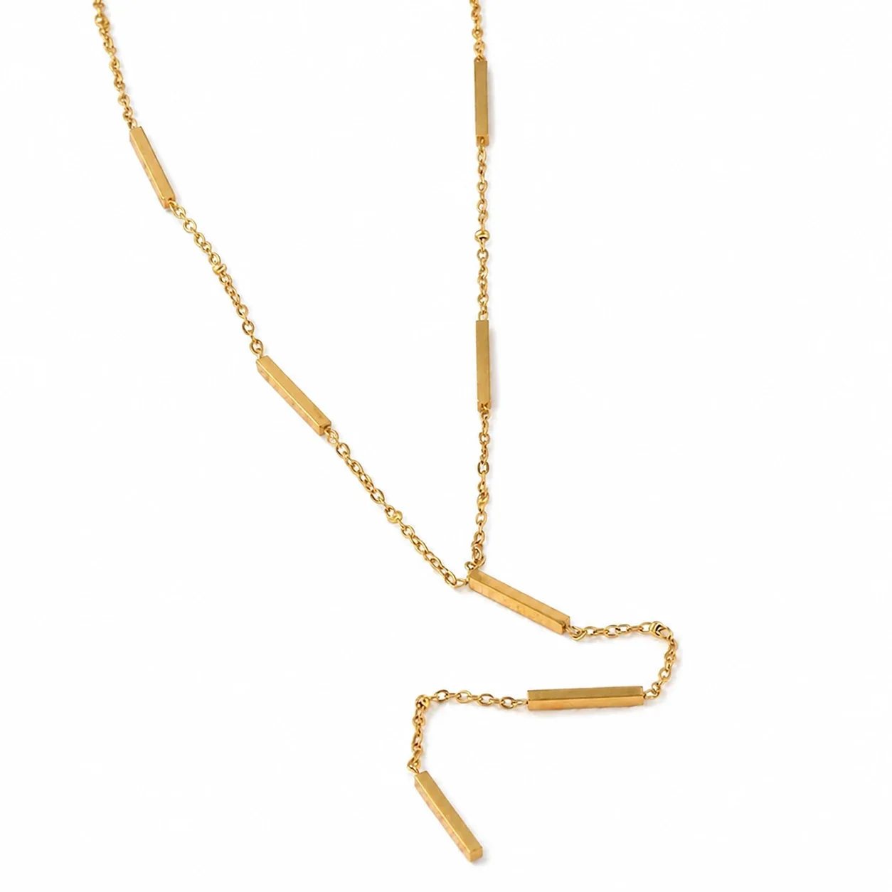 Foto prodotto: Collana uomo acciaio 316 PVD oro con barre a nappina Y