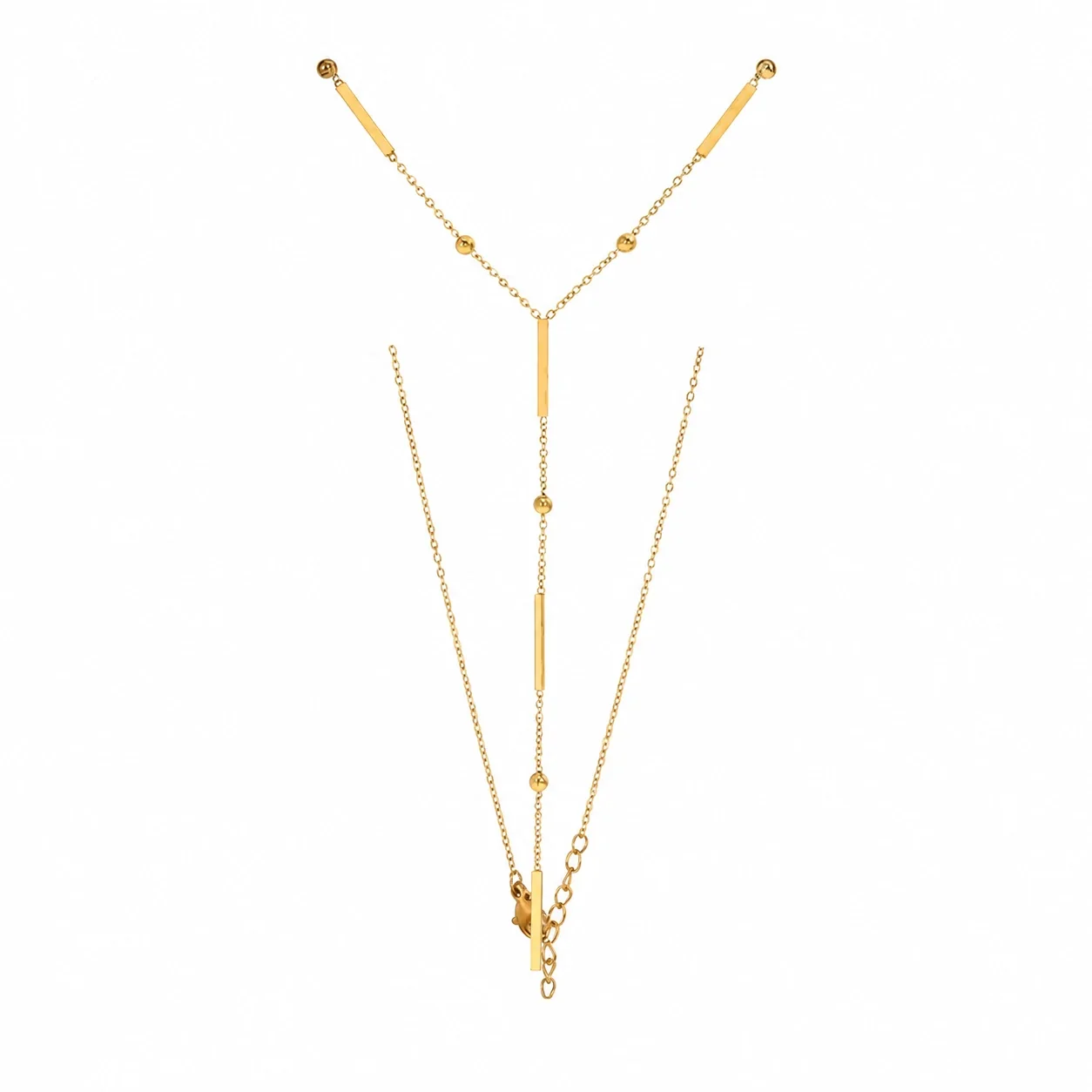 Foto prodotto: Collana uomo acciaio 316 PVD oro con barre a nappina Y