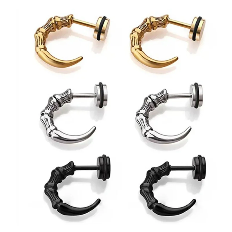 Krallen-Huggie-Ohrringe mit Knochensegmenten aus 316 Edelstahl Gold PVD