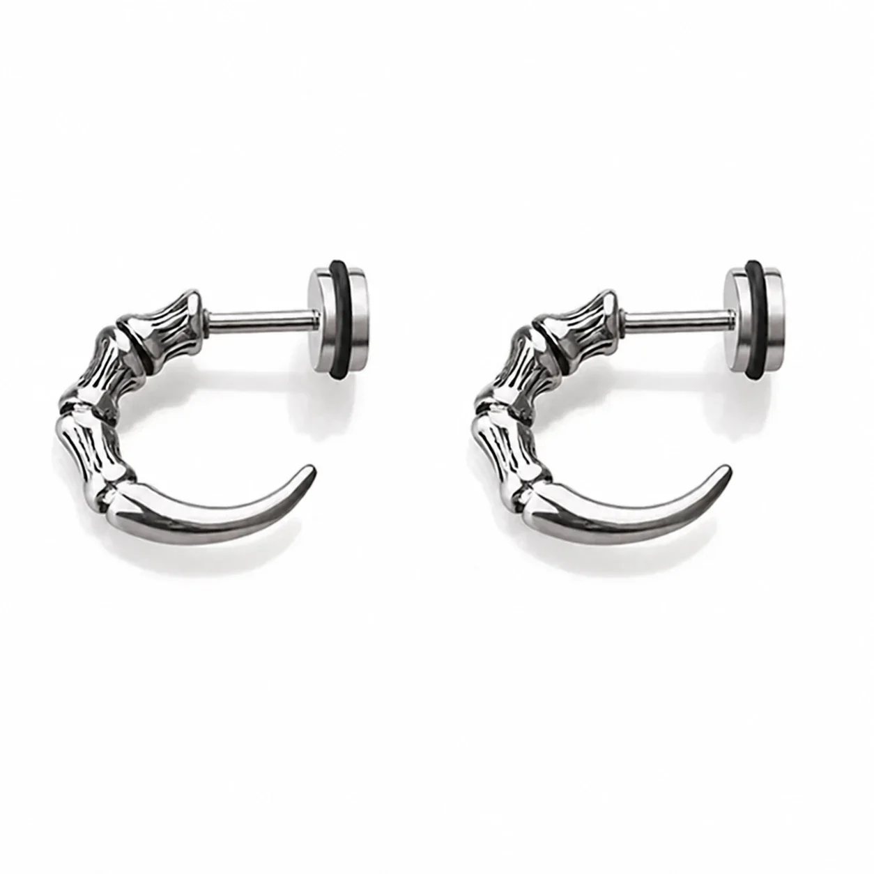 Foto del producto: Pendientes acero inoxidable 316 PVD dorado tipo huggie con garra y segmentos de hueso