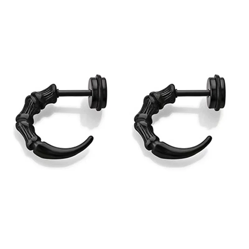 Foto del producto: Pendientes acero inoxidable 316 PVD dorado tipo huggie con garra y segmentos de hueso