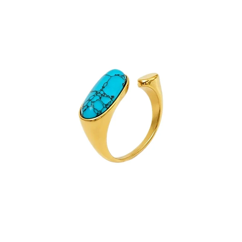 Oval Turquoise 18K Gold-Plated Open-Front 316 Ring