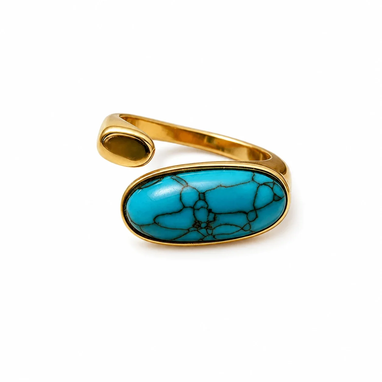Oval Turquoise 18K Gold-Plated Open-Front 316 Ring
