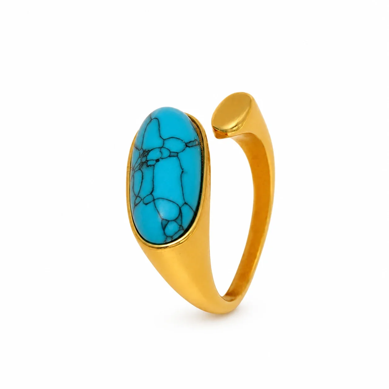 Oval Turquoise 18K Gold-Plated Open-Front 316 Ring