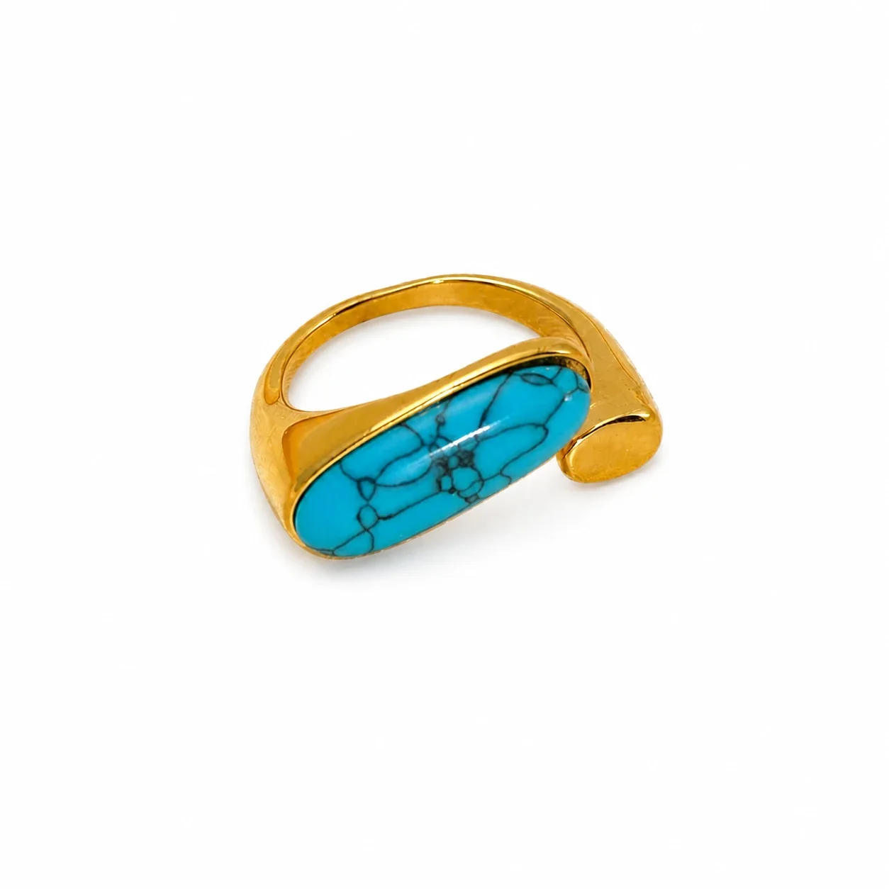 Oval Turquoise 18K Gold-Plated Open-Front 316 Ring