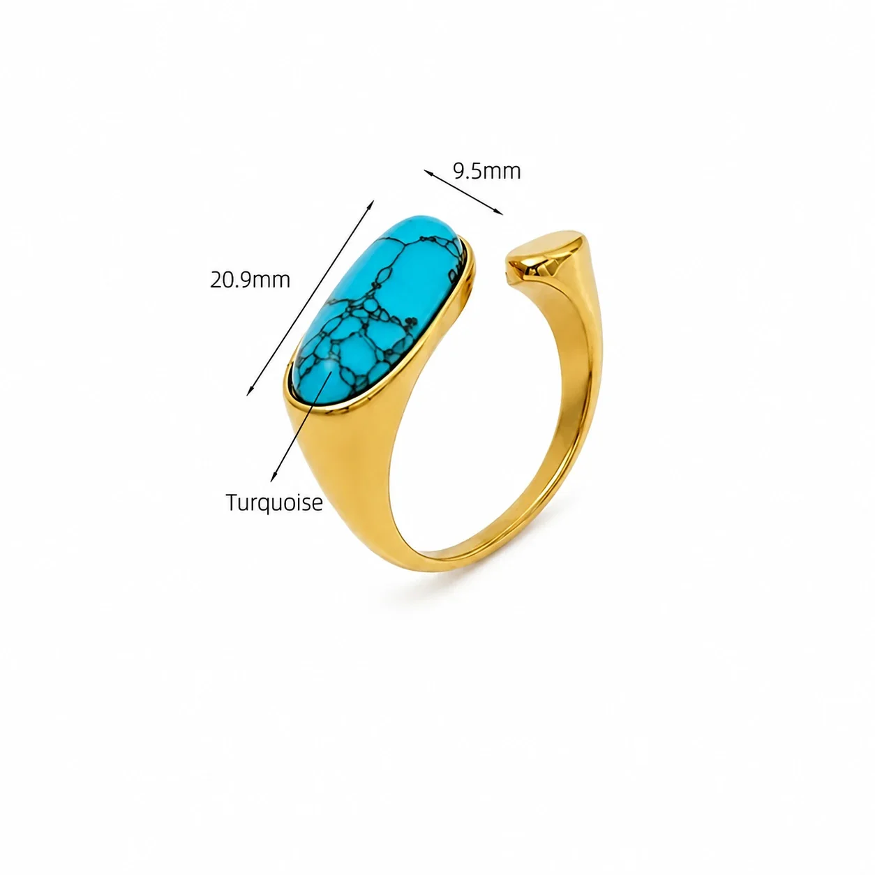 Oval Turquoise 18K Gold-Plated Open-Front 316 Ring - Gold