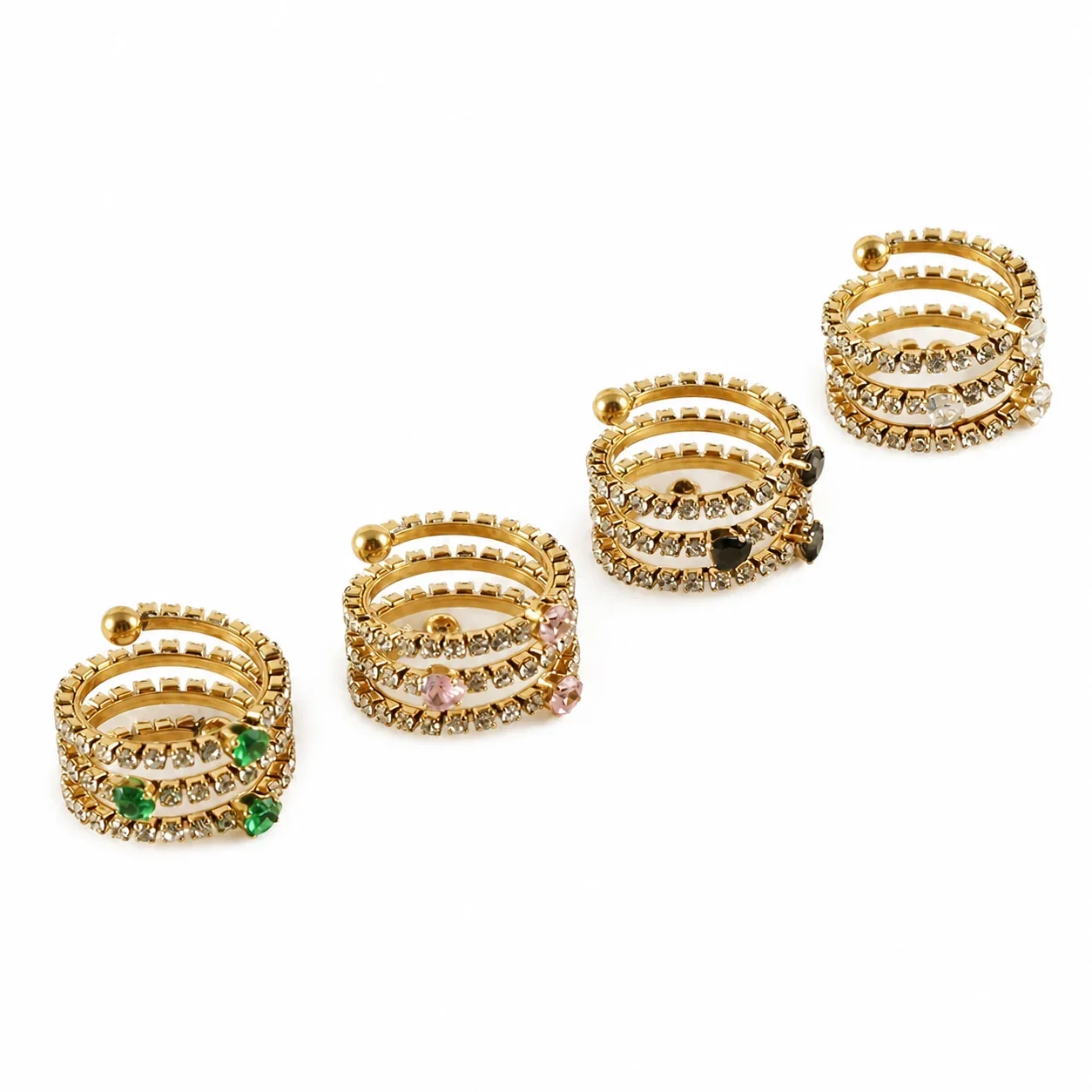 Ornate 18k Gold-Plated Multi-Row CZ Bead-Tip Ring