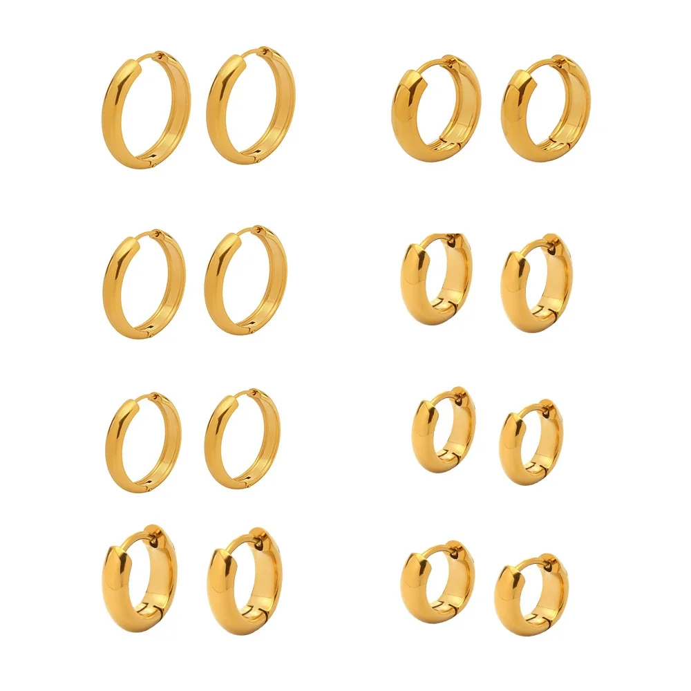 Sleek Stainless Steel High-Polish Rounded Huggie Hoop Earrings