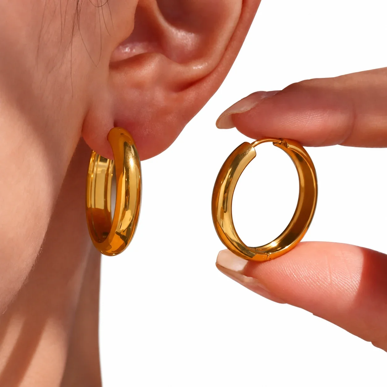 Sleek Stainless Steel High-Polish Rounded Huggie Hoop Earrings
