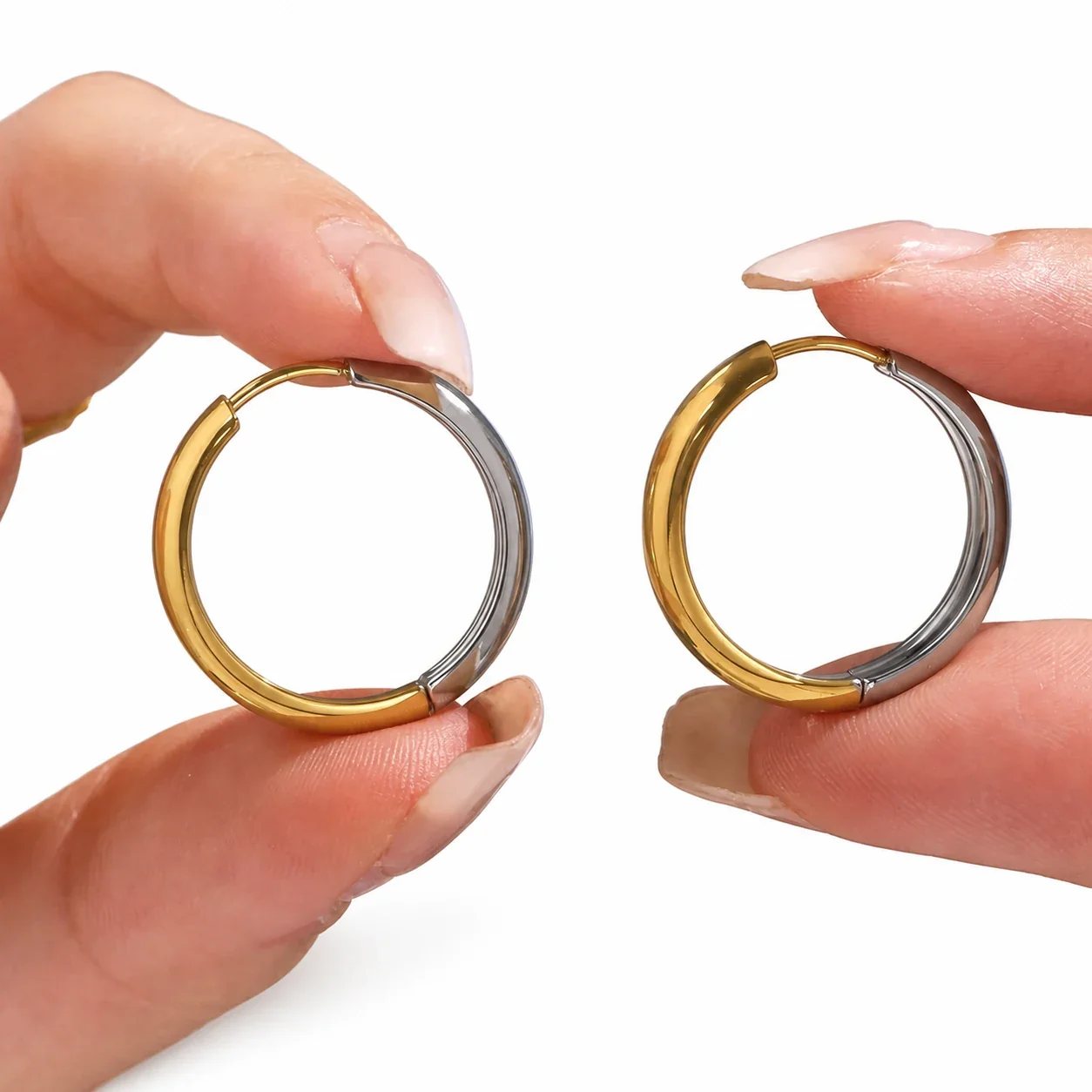 Sleek Stainless Steel High-Polish Rounded Huggie Hoop Earrings