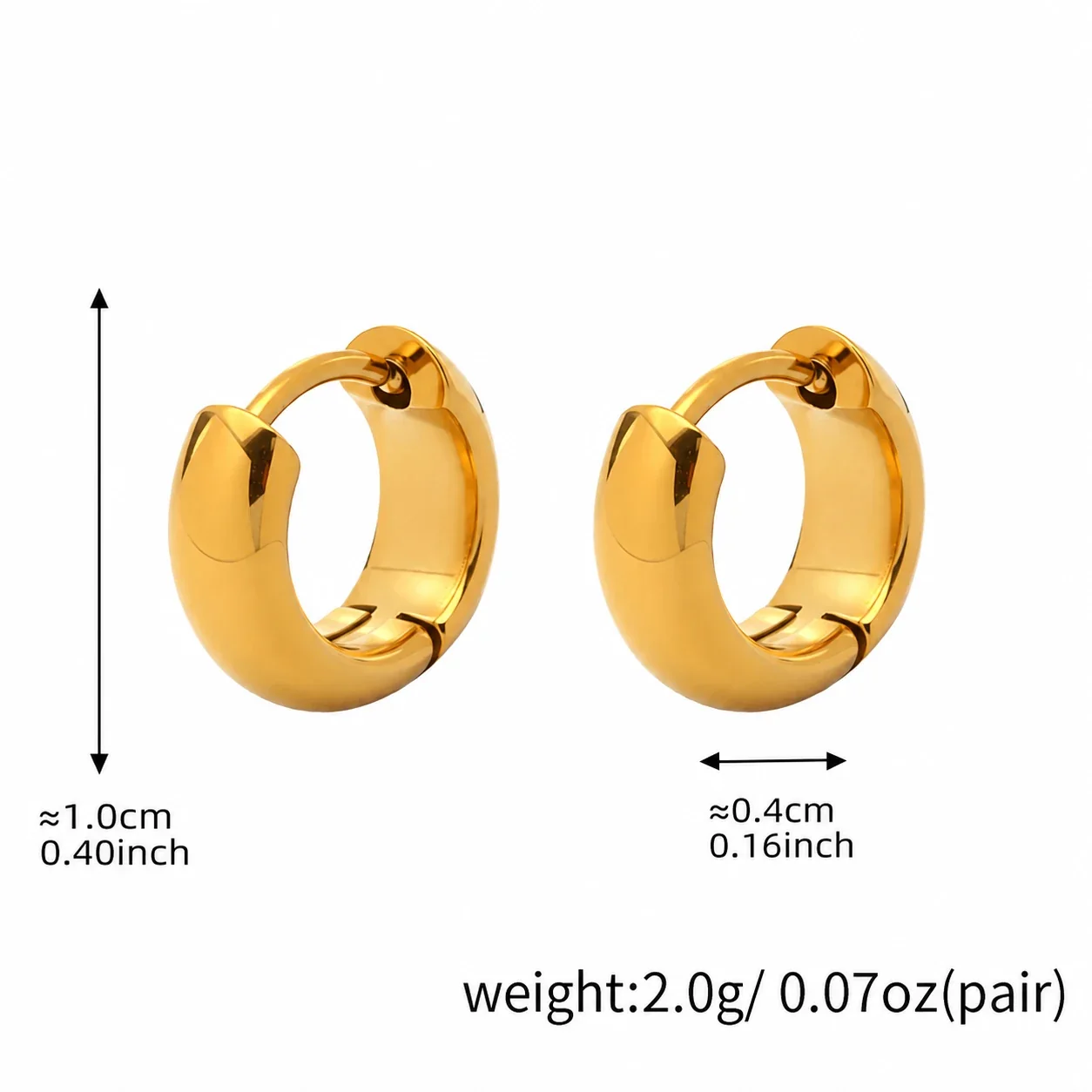 Sleek Stainless Steel High-Polish Rounded Huggie Hoop Earrings - Gold mm