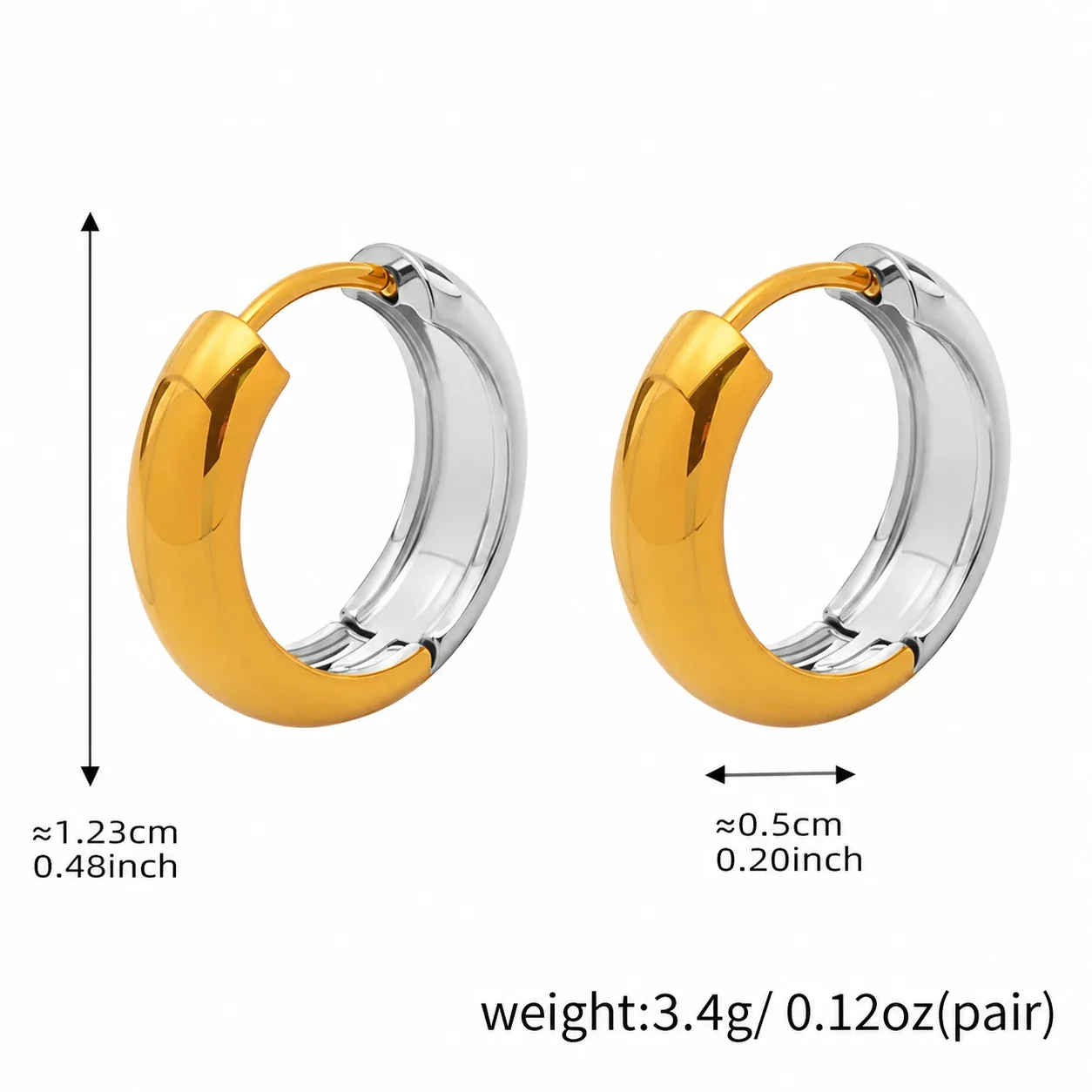 Sleek Stainless Steel High-Polish Rounded Huggie Hoop Earrings - Tone mm Large