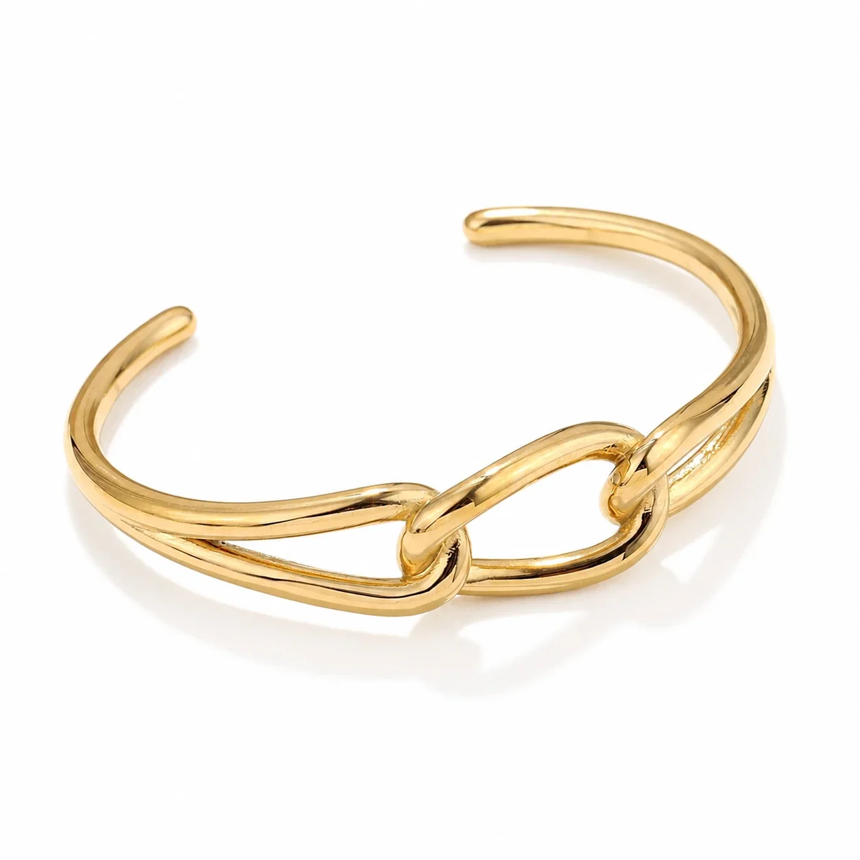 Sculptural 316 Stainless Steel Interlaced Cuff - Gold Link Front