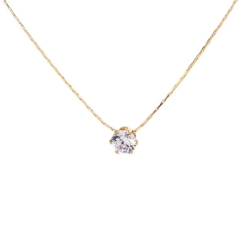 Pendant Necklace, Round Crystal & Snake Chain, Stainless Steel