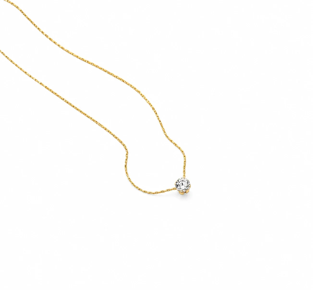 Pendant Necklace, Round Crystal & Snake Chain, Stainless Steel - Gold