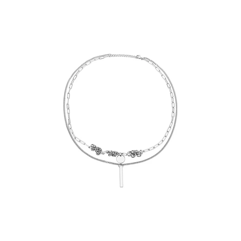 Collana donna acciaio a strati con catena paperclip e ciondolo