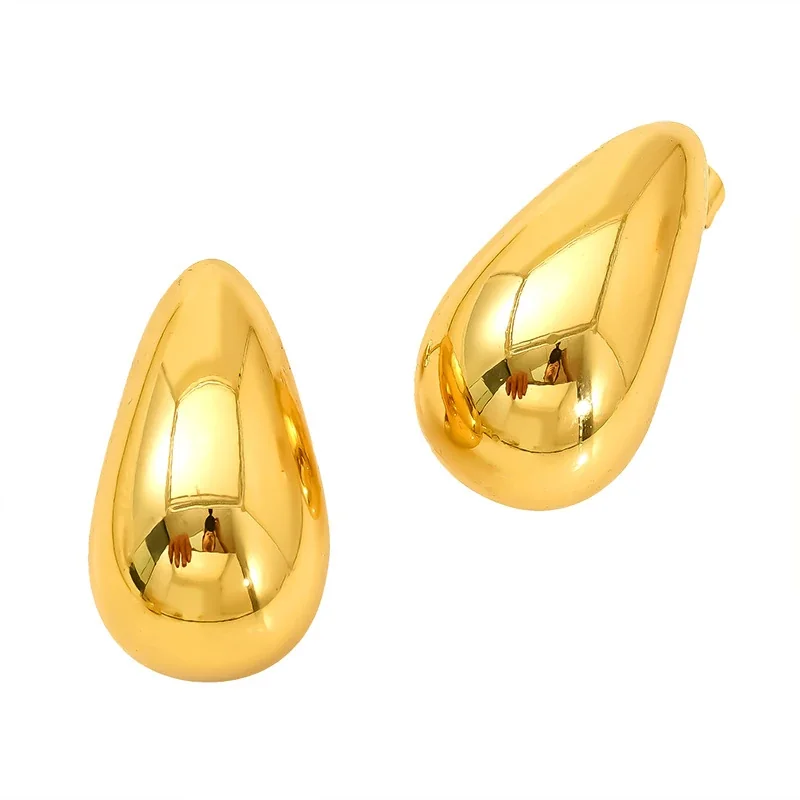 Sculptural Gold-Plated Teardrop Dome Stud Earrings