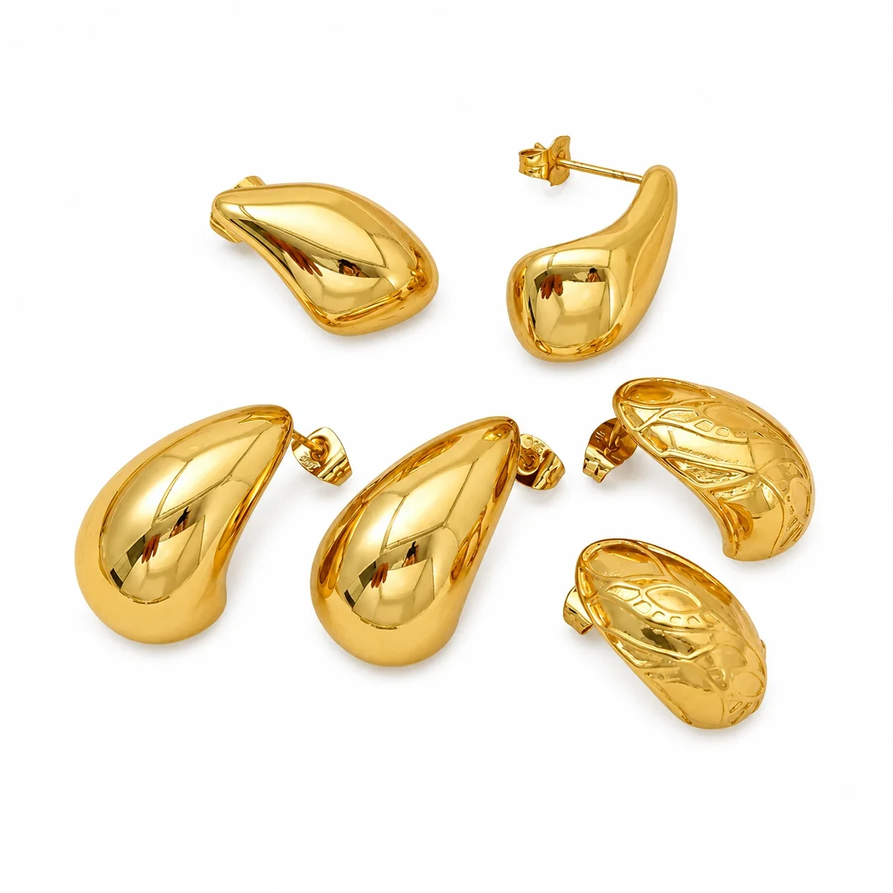 Sculptural Gold-Plated Teardrop Dome Stud Earrings