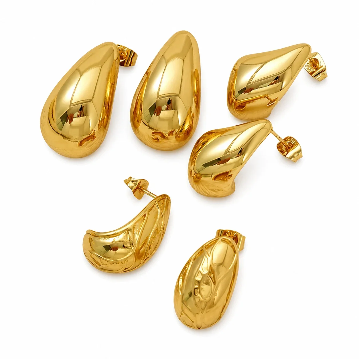 Sculptural Gold-Plated Teardrop Dome Stud Earrings