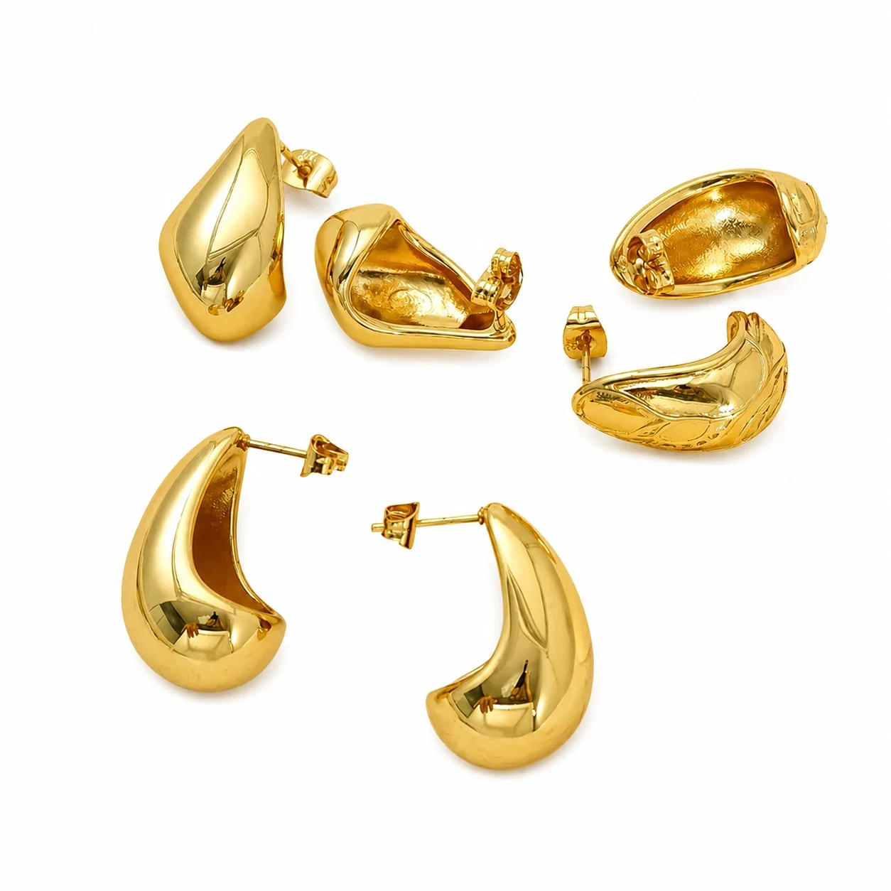 Sculptural Gold-Plated Teardrop Dome Stud Earrings