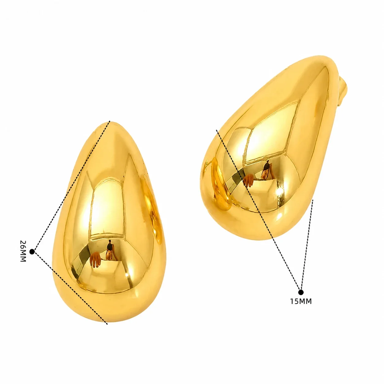 Sculptural Gold-Plated Teardrop Dome Stud Earrings - Gold SE099G