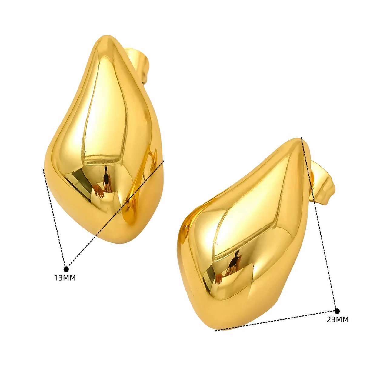 Sculptural Gold-Plated Teardrop Dome Stud Earrings - Gold SE096G