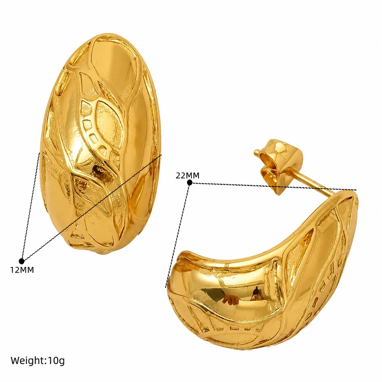 Sculptural Gold-Plated Teardrop Dome Stud Earrings - Gold SE122G