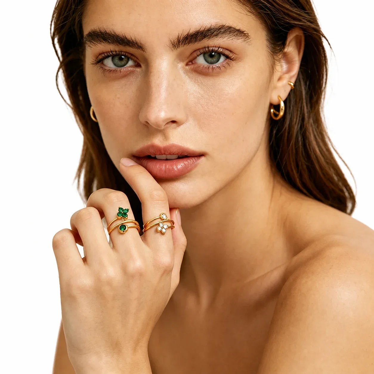 Dainty Clover Triple-Band 18K Gold-Plated 316 Steel CZ Ring