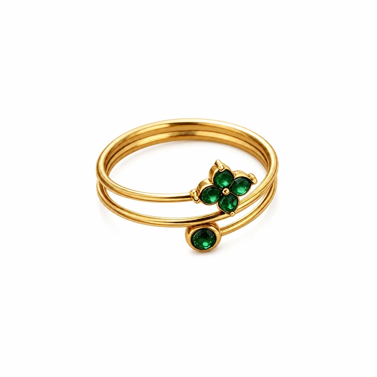 Dainty Clover Triple-Band 18K Gold-Plated 316 Steel CZ Ring