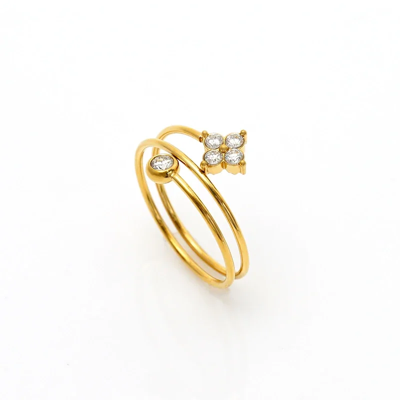 Dainty Clover Triple-Band 18K Gold-Plated 316 Steel CZ Ring