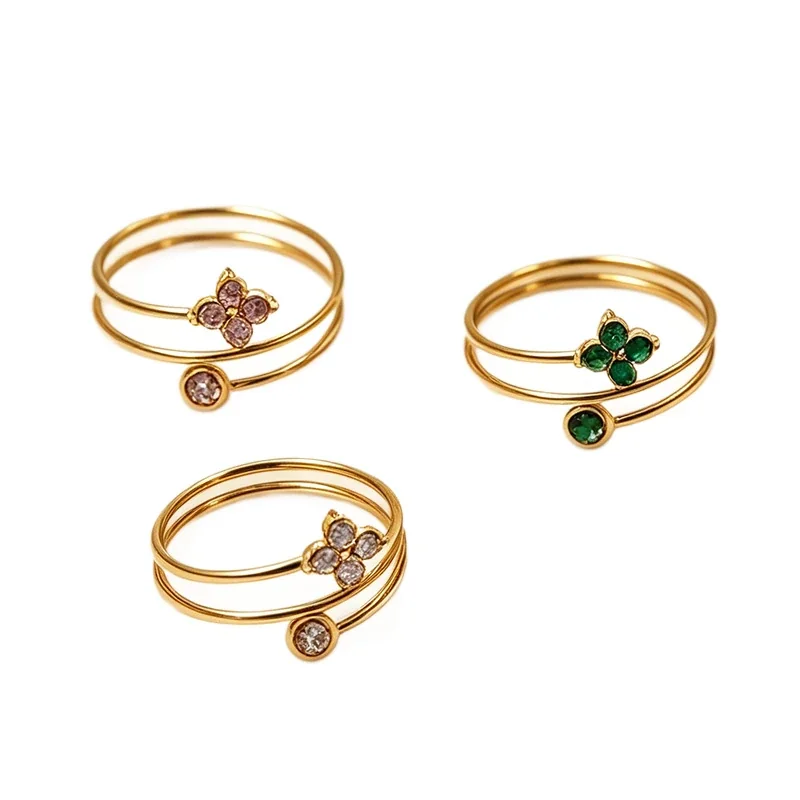 Dainty Clover Triple-Band 18K Gold-Plated 316 Steel CZ Ring