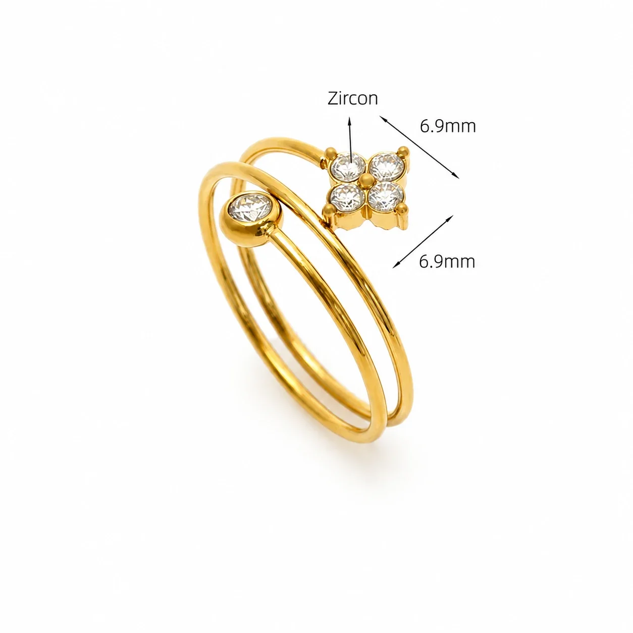 Dainty Clover Triple-Band 18K Gold-Plated 316 Steel CZ Ring - Gold Clear CZ