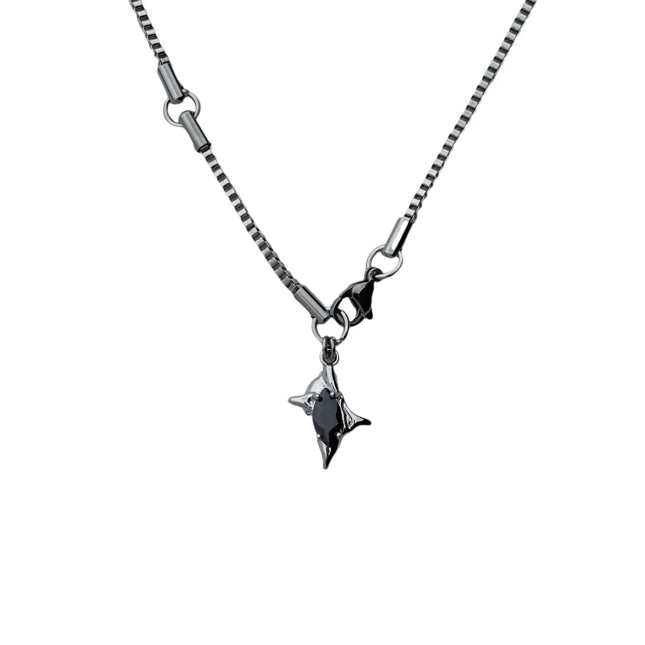 Edgy Stainless Steel Box Chain Star CZ Pendant Necklace