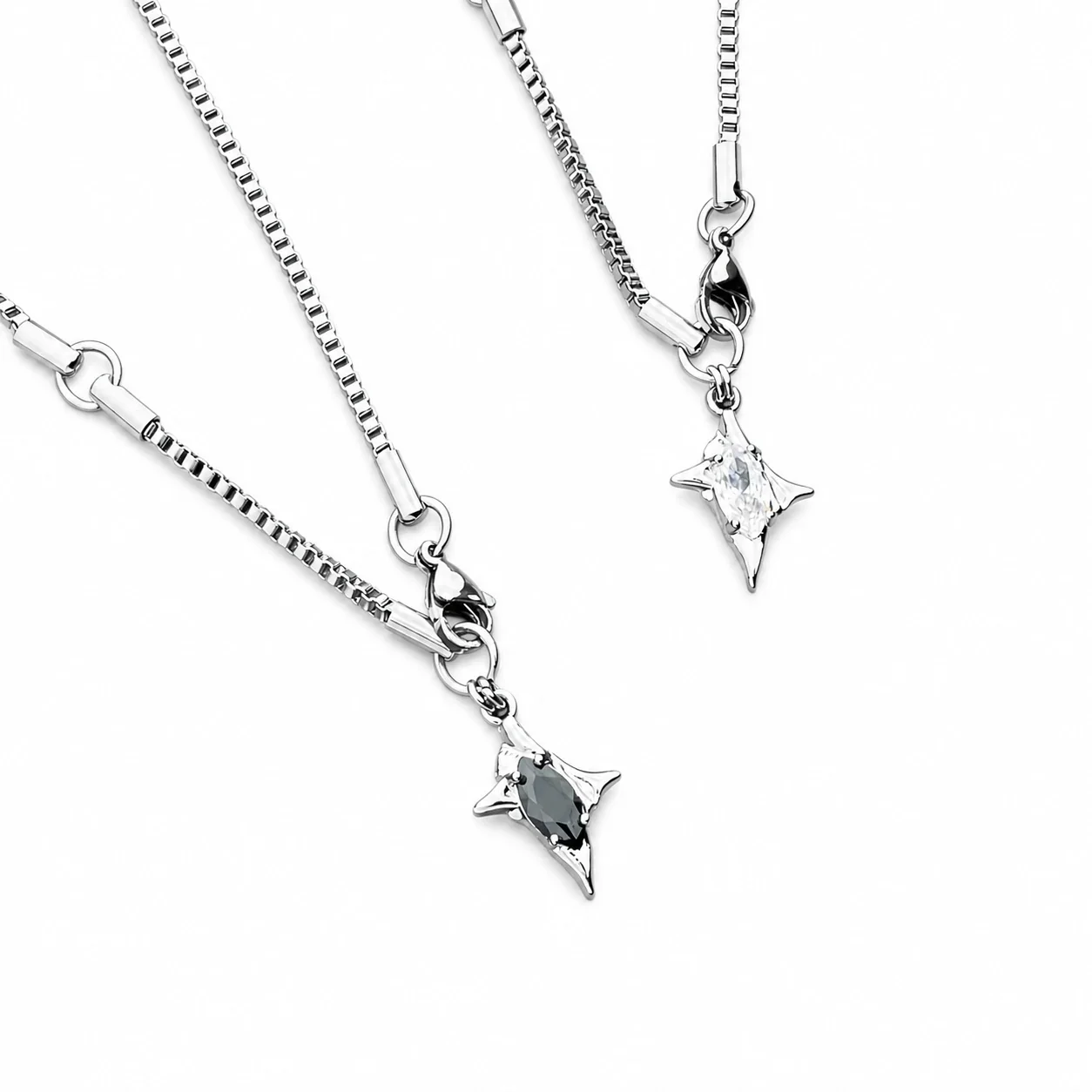 Edgy Stainless Steel Box Chain Star CZ Pendant Necklace