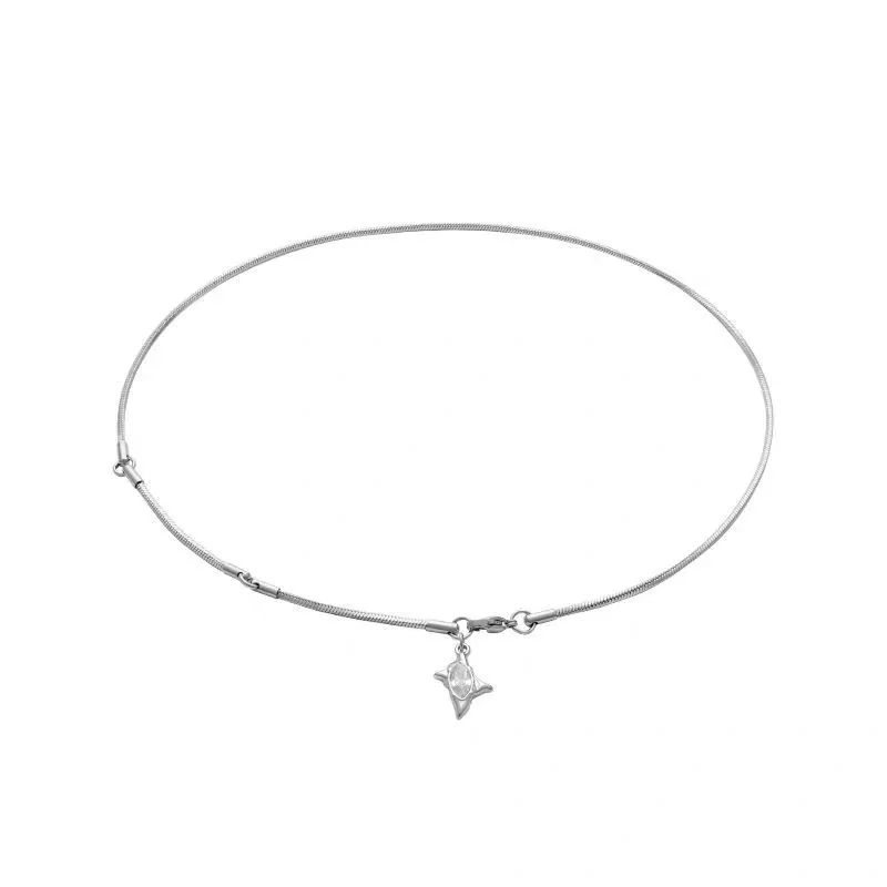 Edgy Stainless Steel Box Chain Star CZ Pendant Necklace - Snake Clear CZ