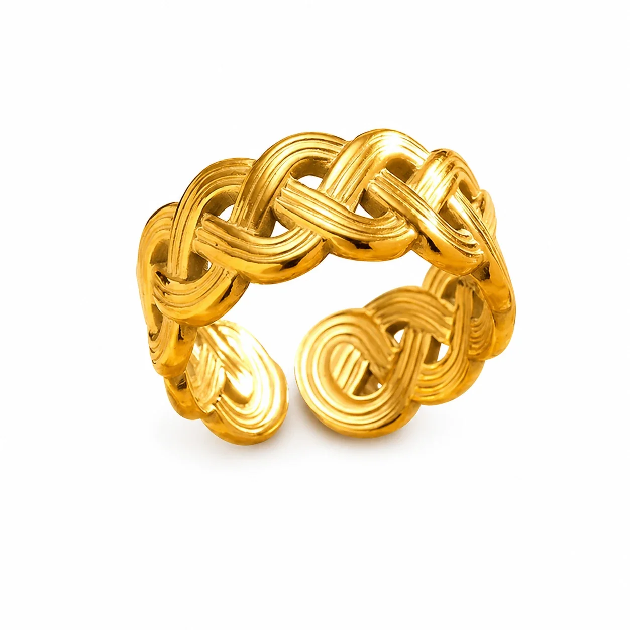 Sculptural 316 Stainless Steel Woven Open Ring