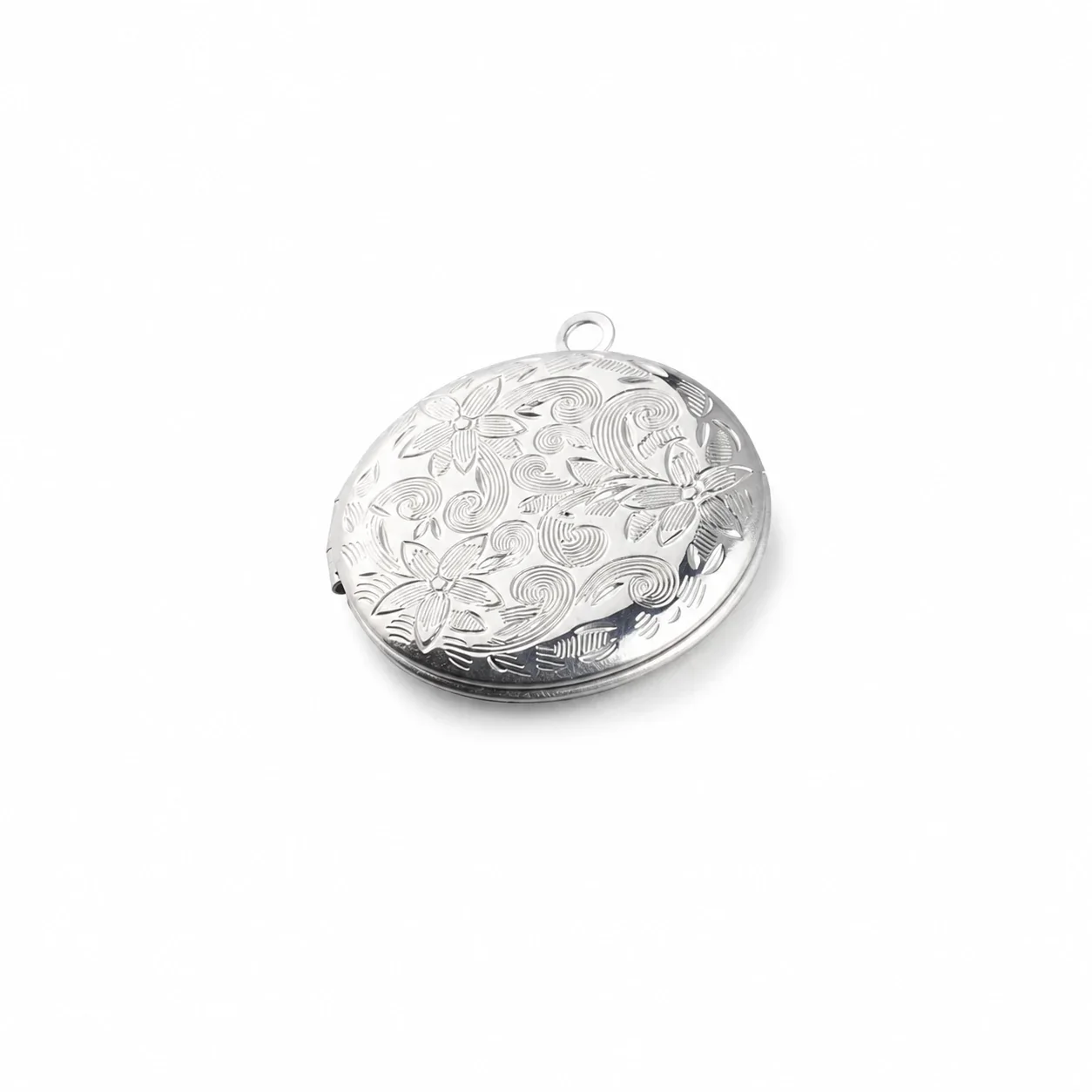 Ornate 316 Stainless Steel Floral Locket Pendant - Silver