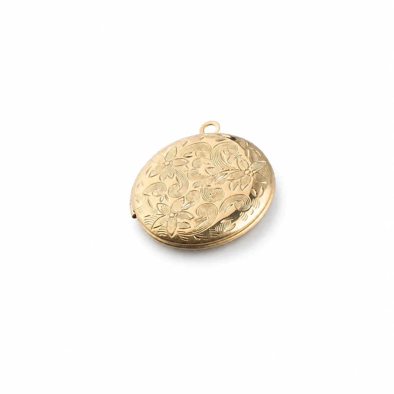 Ornate 316 Stainless Steel Floral Locket Pendant - Gold