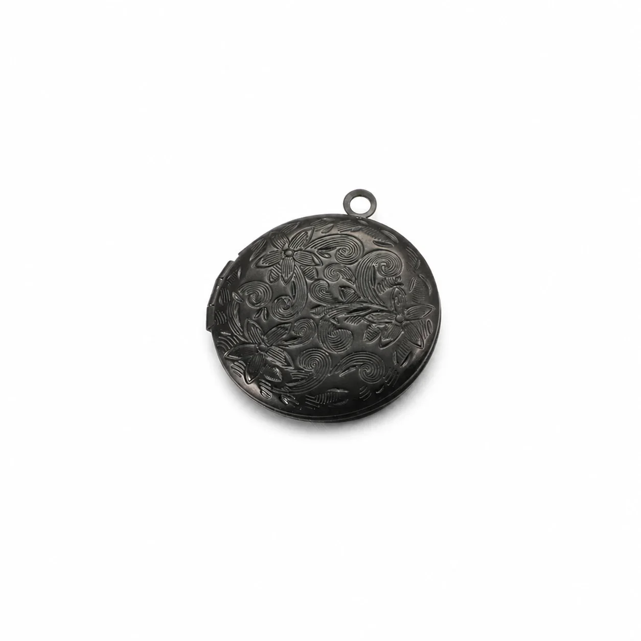 Ornate 316 Stainless Steel Floral Locket Pendant - Black