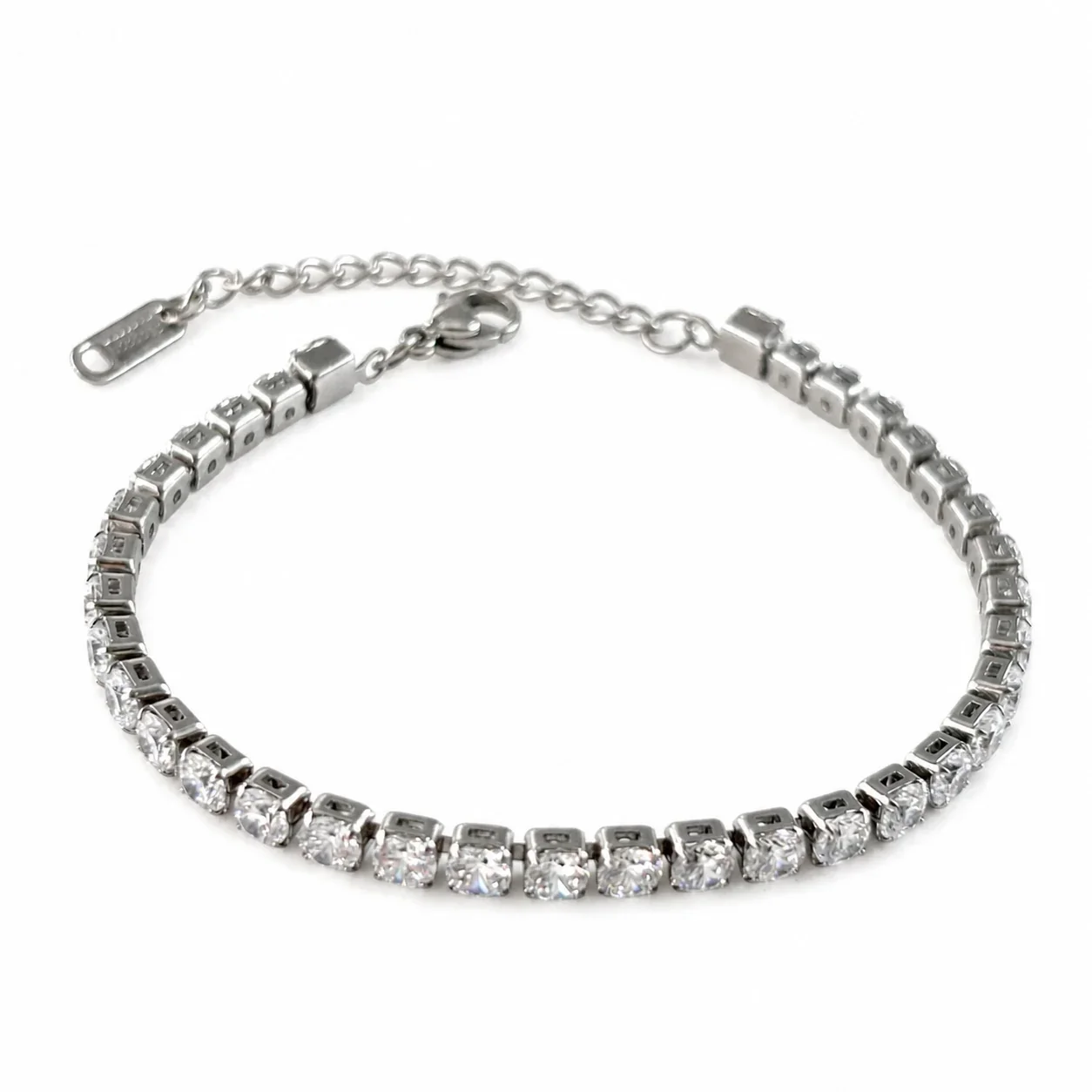 Sparkling Stainless Steel Round CZ Tennis Bracelet - Silver