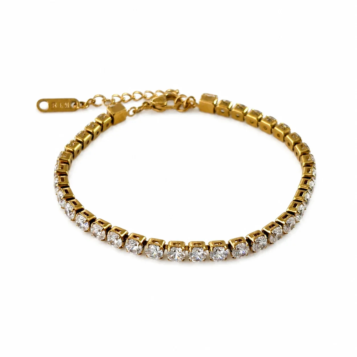 Sparkling Stainless Steel Round CZ Tennis Bracelet - Gold