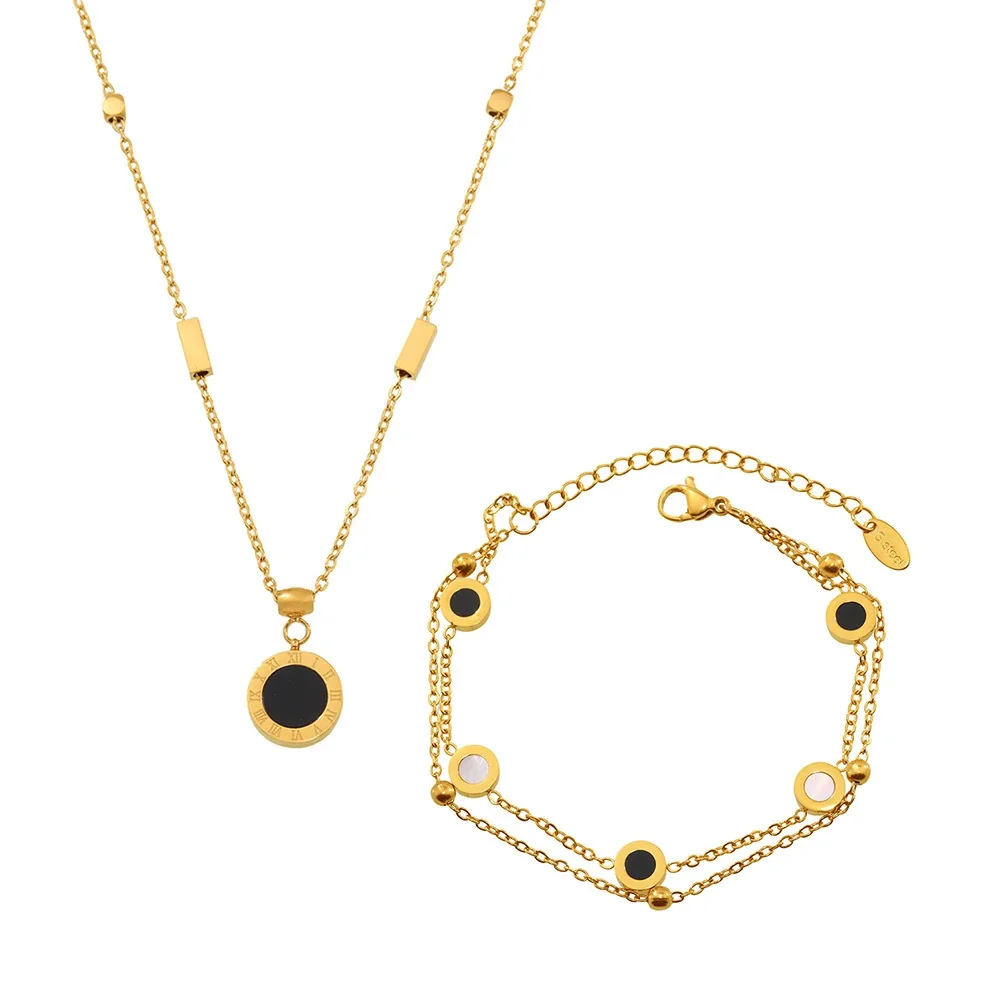 Refined 18K Gold-Plated Round Shell Disc Jewelry Set