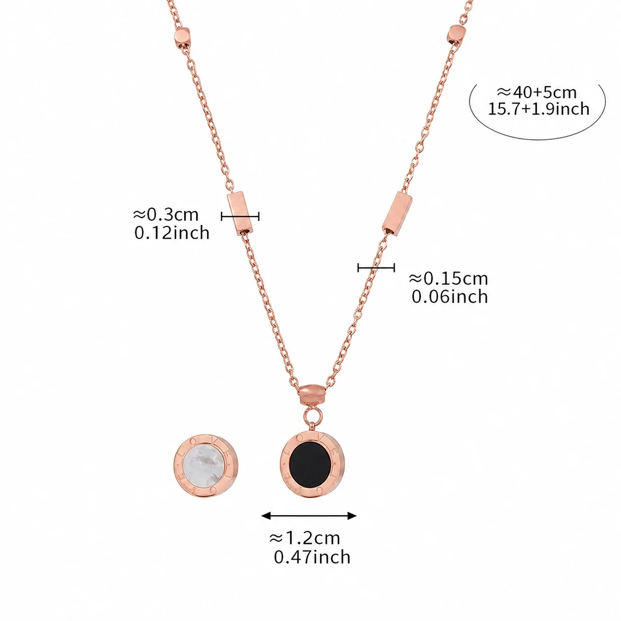 Refined 18K Gold-Plated Round Shell Disc Jewelry Set - Rose Gold Black White Roman Numeral + cm