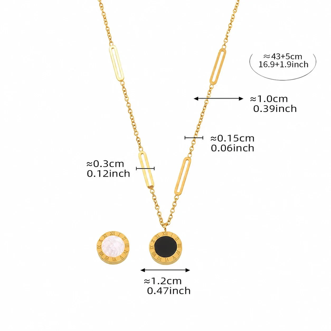 Refined 18K Gold-Plated Round Shell Disc Jewelry Set - Gold Black White Roman Numeral + cm