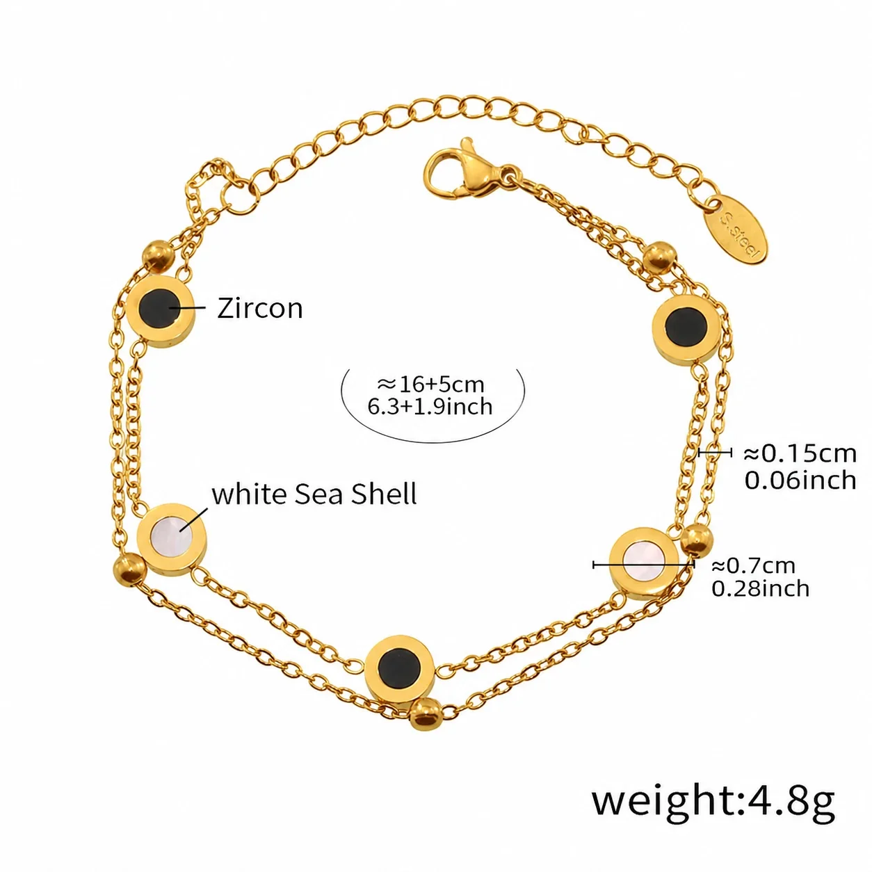 Refined 18K Gold-Plated Round Shell Disc Jewelry Set - Silver Double Shell + cm