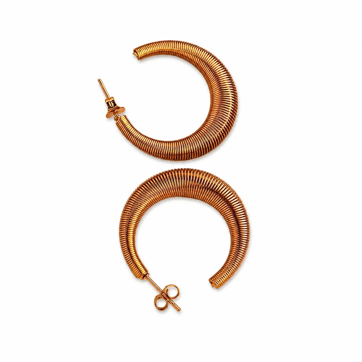 Sculptural Gold-Plated Ribbed Open Hoop Earrings