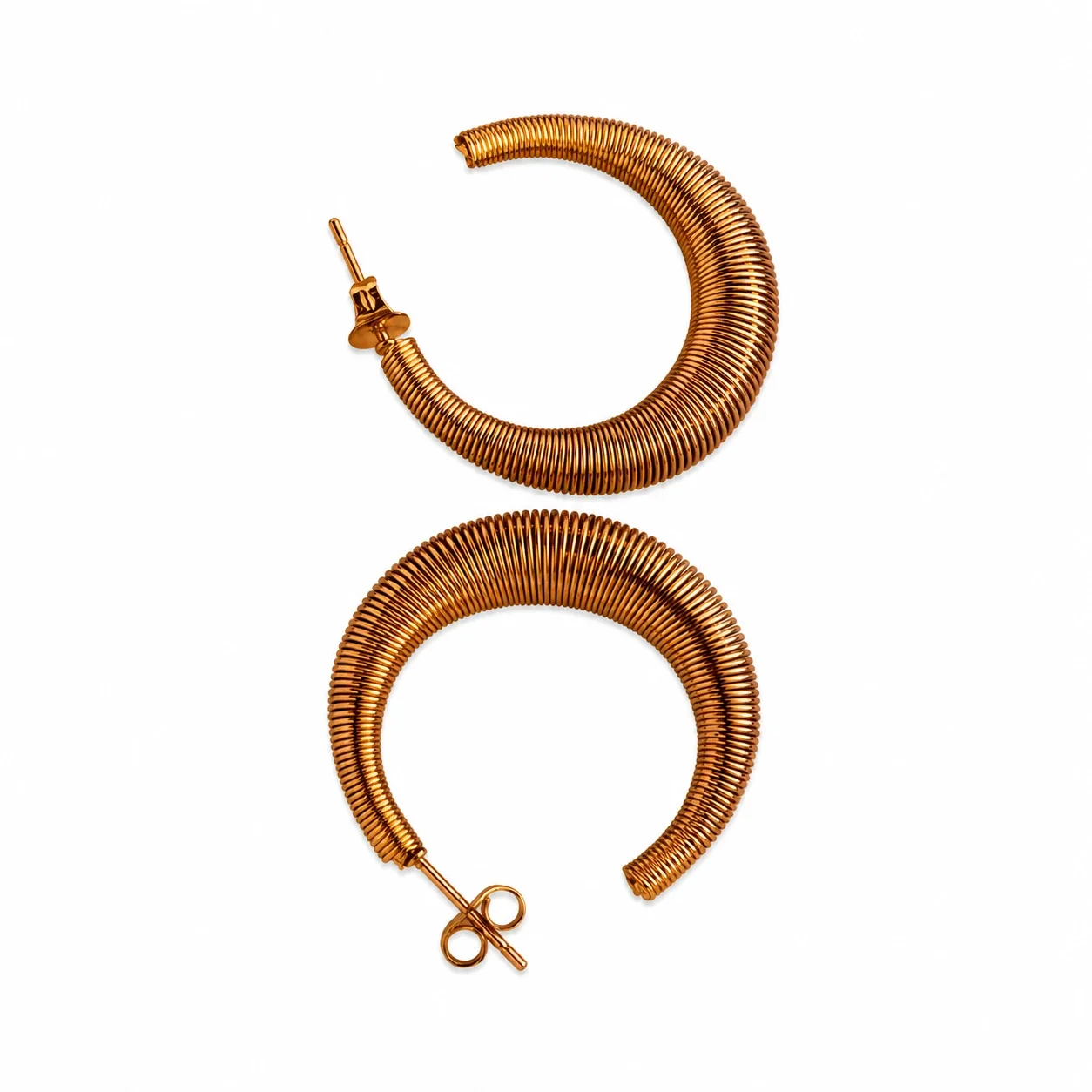 Sculptural Gold-Plated Ribbed Open Hoop Earrings - Gold